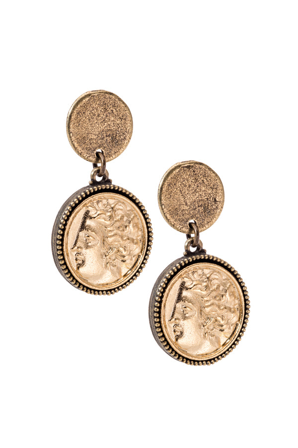 Hermes Medallion Two Tone Earring