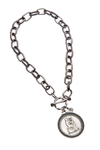 Engraved Chain with Rope Border Pendant