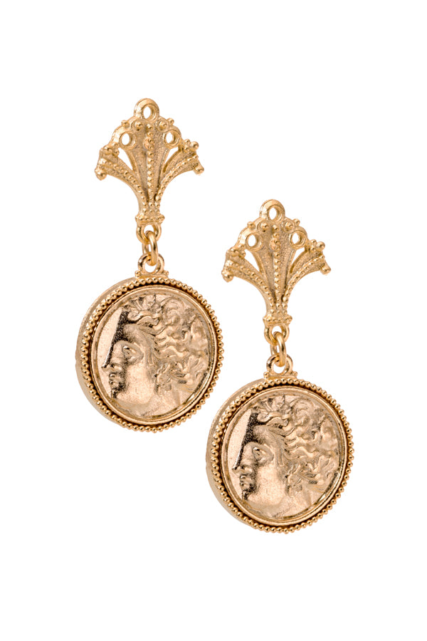 Hermes Medallion Matt Gold Fan Top Earring