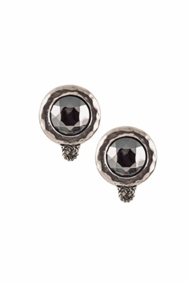 Old World Hematite and Silver Disc Earring