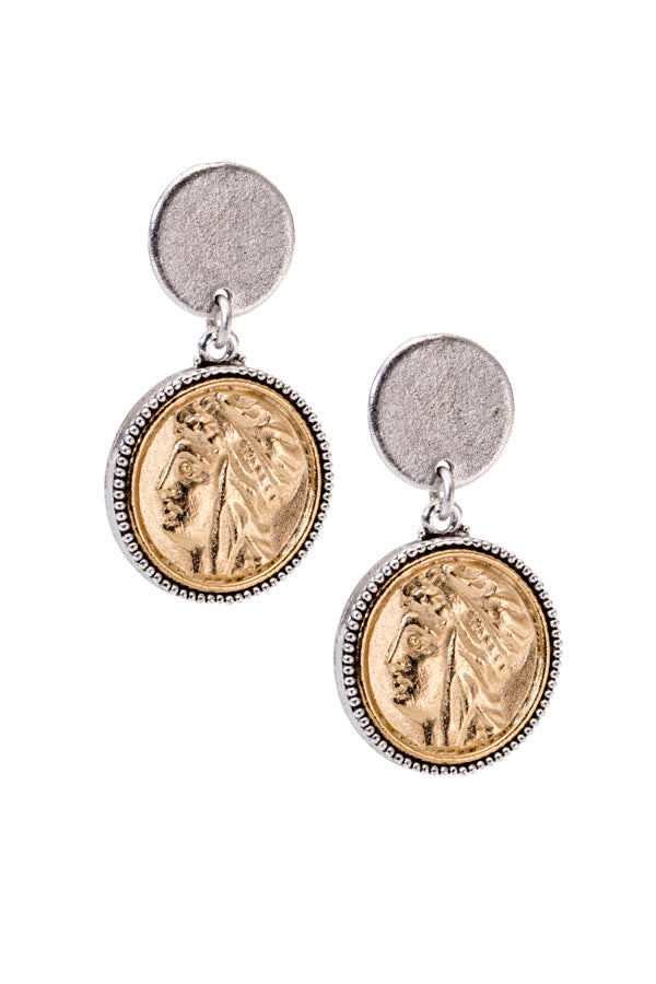 Aphrodite Medallion Two Tone Earring
