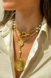 Extra Long Freshwater Pearl and Matt Gold Y-Necklace