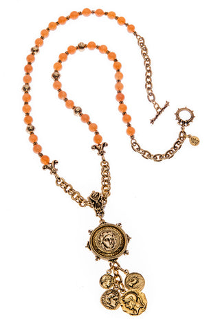 Rust Red Agate Long Charm Necklace