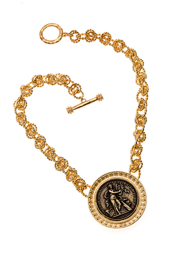 Two Tone Marrianne Medallion Statement Necklace – Robin Steele,