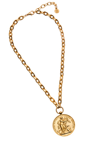Short Matt Gold Medallion Necklace