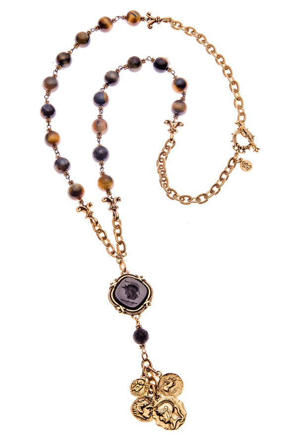 Golden Tigers Eye Long Charm Necklace