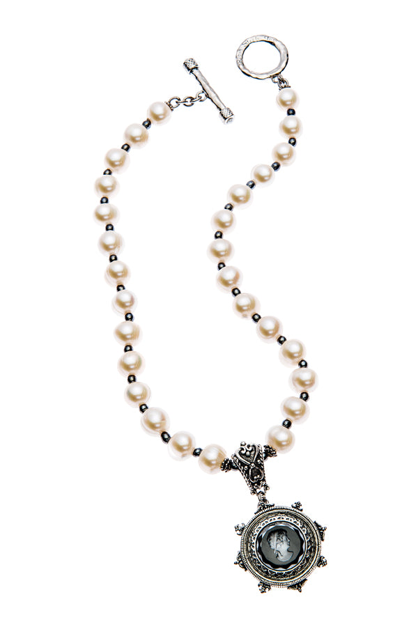 Pearl and Hematite Pendant Necklace