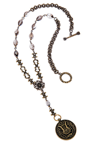 Black Diamond Glass Bead and Brass Ox Y-Necklace