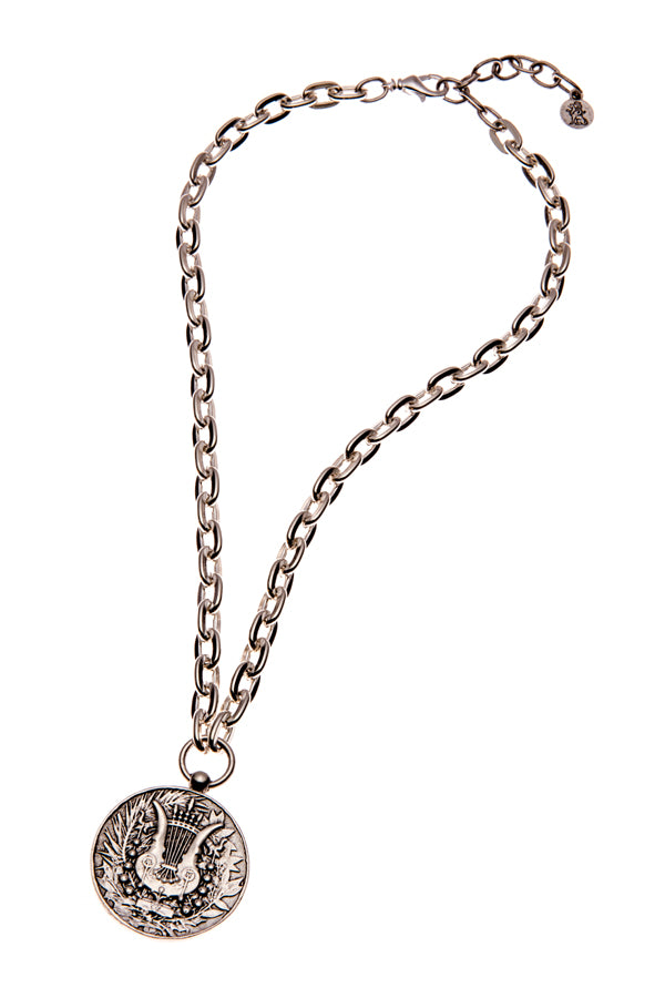 Short Silver Ox Medallion Necklace