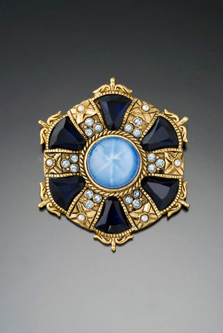 Vintage Sapphire Crystal Bell Brooch