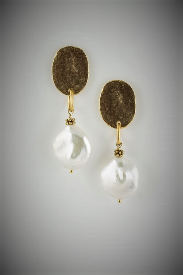 Gold Disc and Coin Pearl Dangle