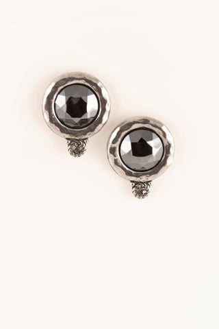 Old World Hematite and Silver Disc Earring