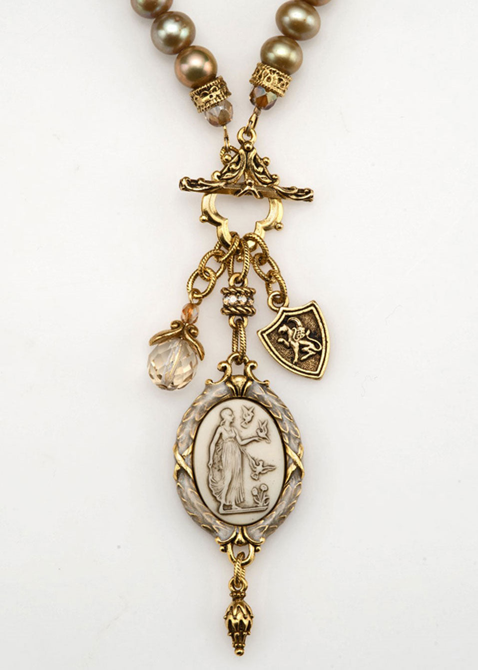 Neutral Pearl & Cameo Charm Necklace