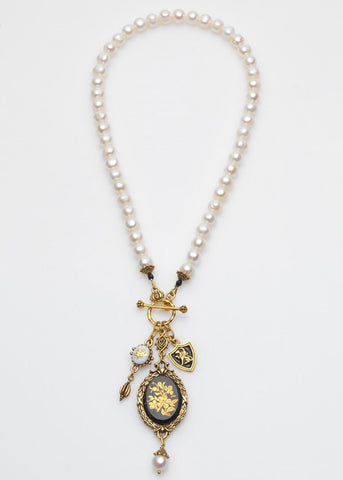 Vintage Black & White Charm Necklace