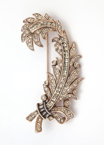 Rose Gold Pave Crystal Feather Brooch