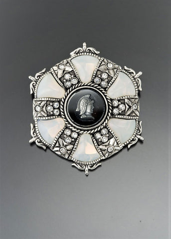 White Opal Crystal Medallion Brooch