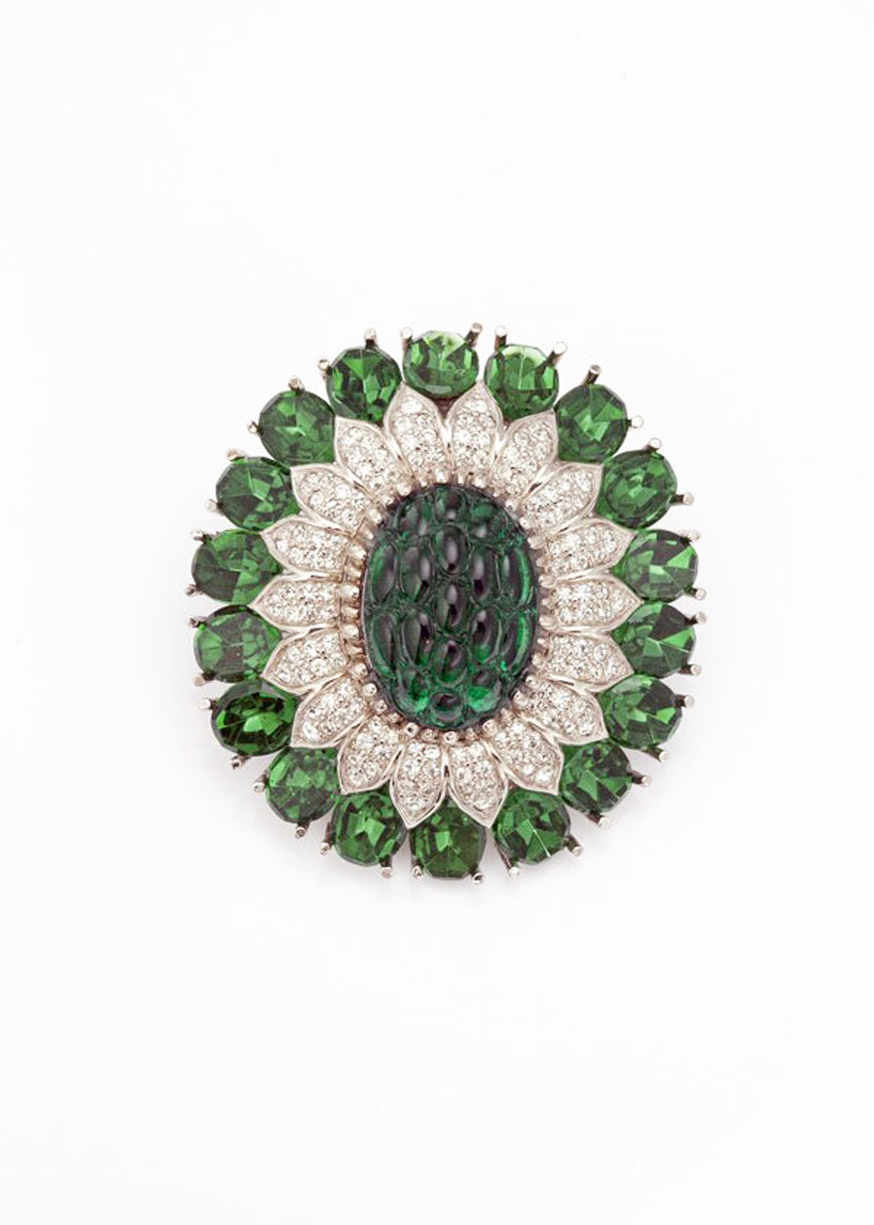 Large Tourmaline and Crystal Brooch