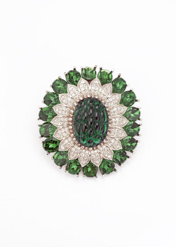 Large Tourmaline and Crystal Brooch